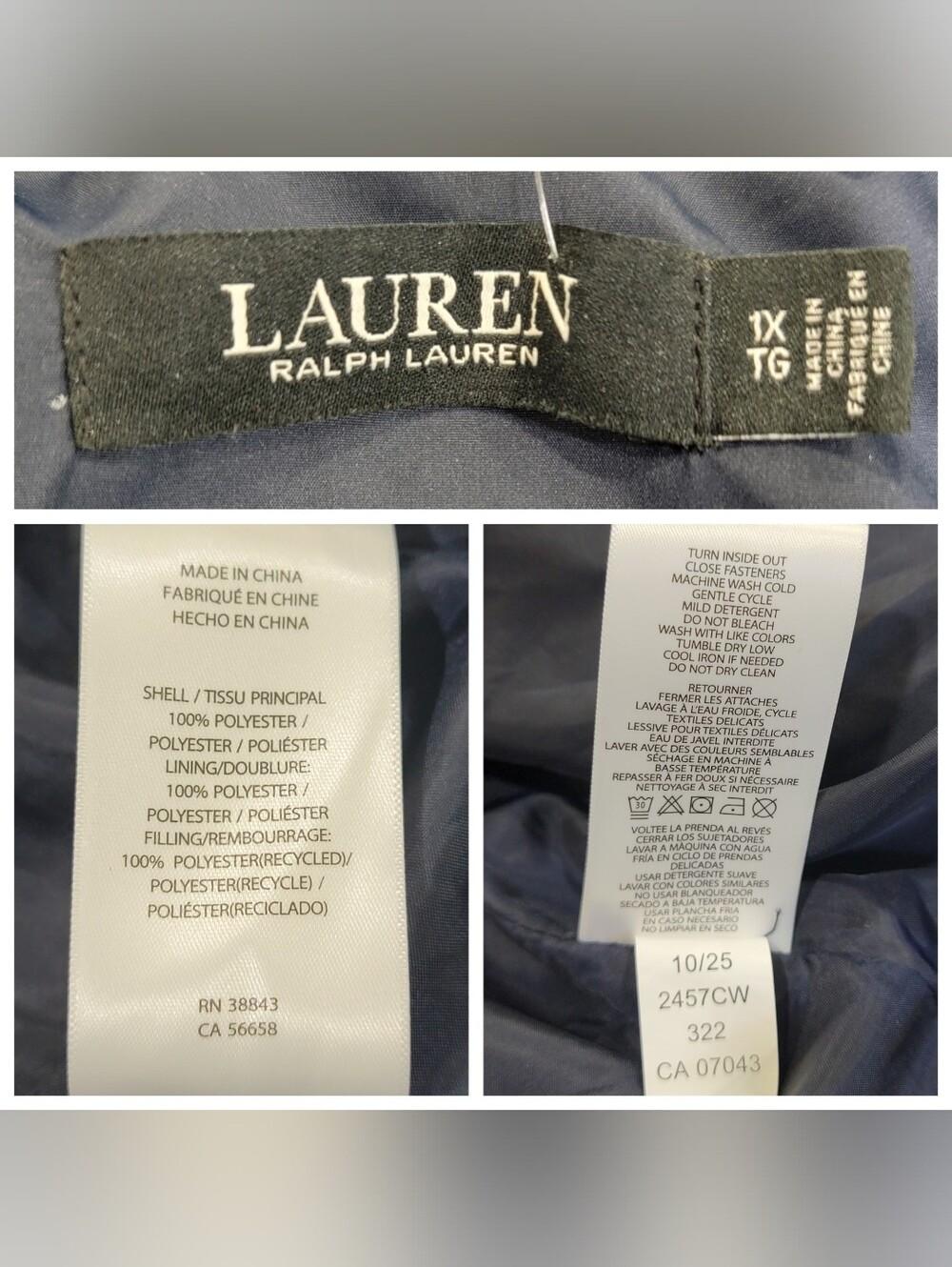 NWT Lauren Ralph Lauren Navy Quilted Jacket Crest Lightweight Coat Women’s 1X - Picture 14 of 17